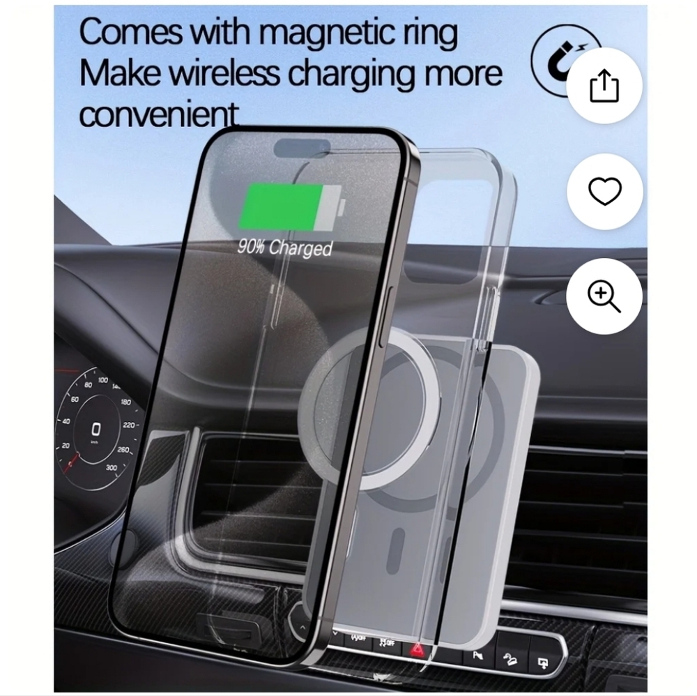 15W Magnetic Wireless Car Charger Mount - White - Apple & Android - USB-C - Picture 10 of 11